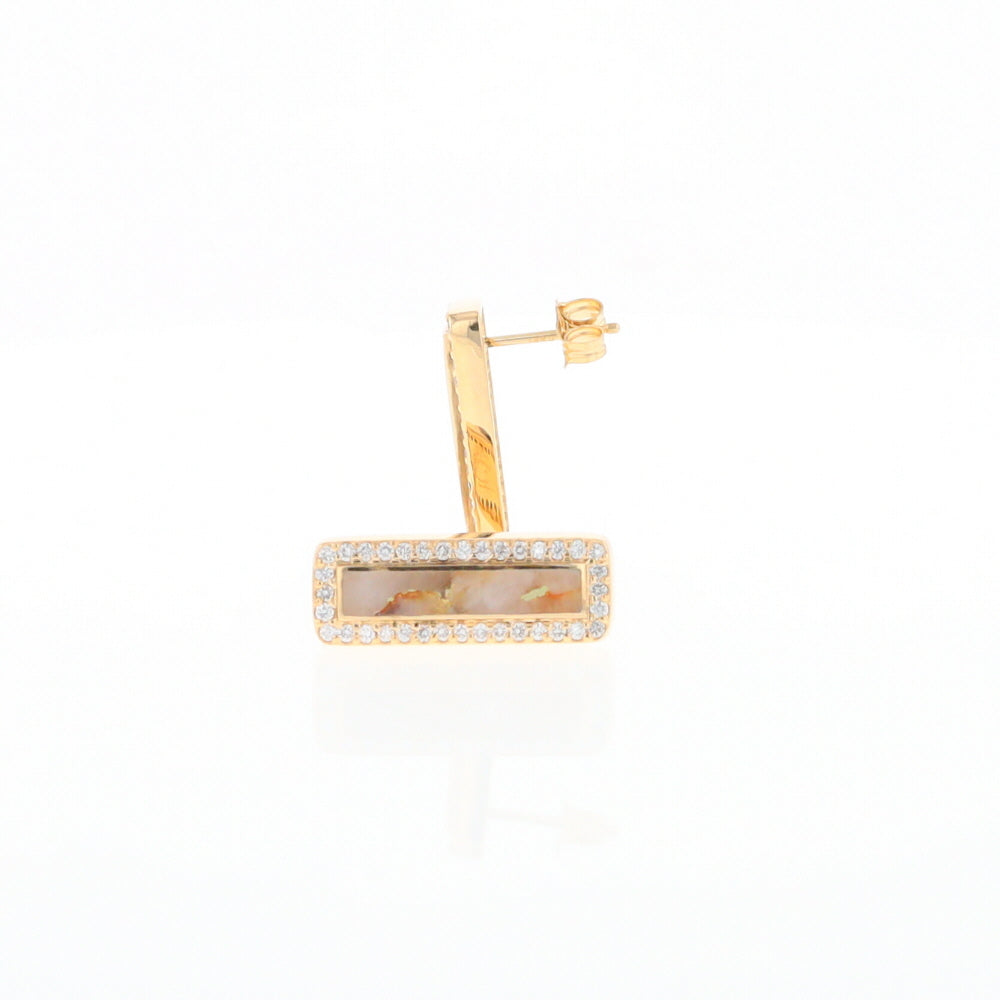 Gold Quartz Earrings Rectangle Inlaid with .50ctw Round Diamonds Halo Design - G2