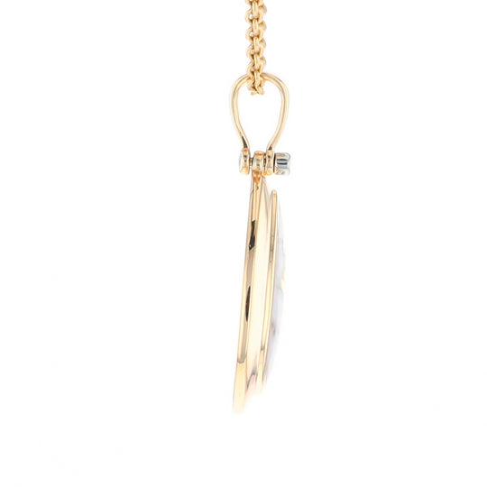 Gold Quartz Necklace Pear Shape Inlaid Pendant with .02ct Diamond