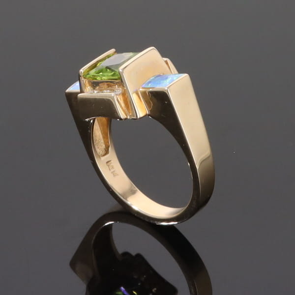 Opal Rings 2 Square Inlaid Peridot with 0.24ctw Diamonds