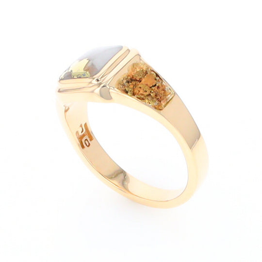 Gold Quartz Ring Square Inlaid Design Double Natural Nugget Sides