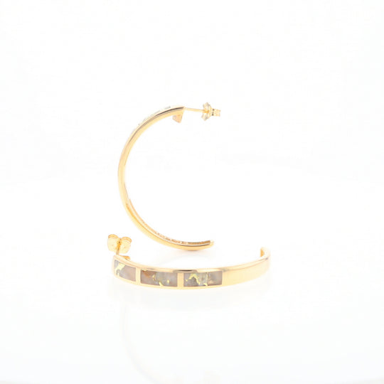 Gold Quartz Hoop Earrings 3 Section Inlaid Design G2