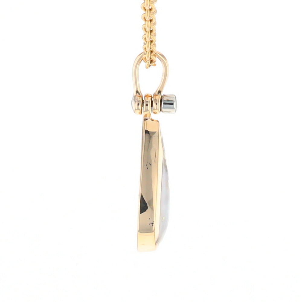 Gold Quartz Necklace Tear Drop Inlaid Pendant with .02ct Diamond