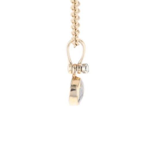 Gold Quartz Necklace Round Inlaid Pendant with .02ct Round Diamond