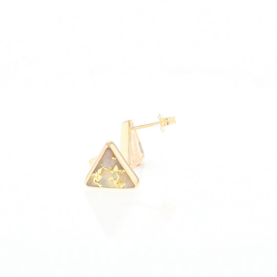 Gold Quartz Earrings Triangle Inlaid Studs - G2