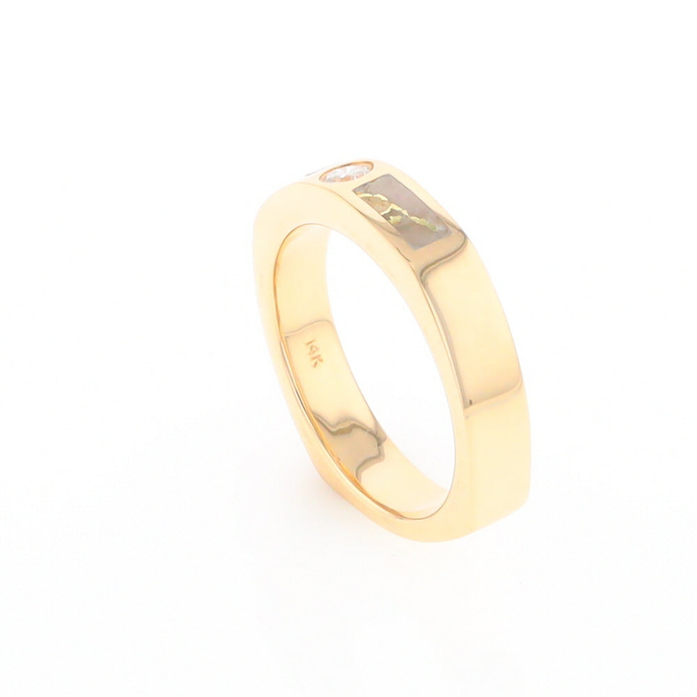 Gold Quartz Ring Double Sided Inlaid Design with .10ct Round Diamond G2