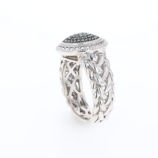 Green Diamond Braided Cluster Ring