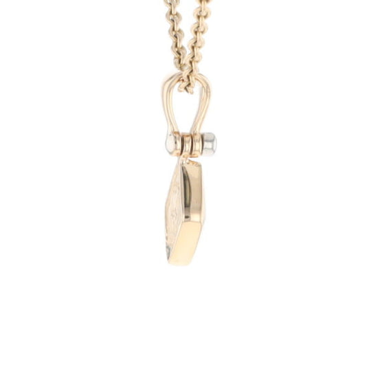 Gold Quartz Necklace Diamond Shape Inlaid Pendant with .02ct Diamond