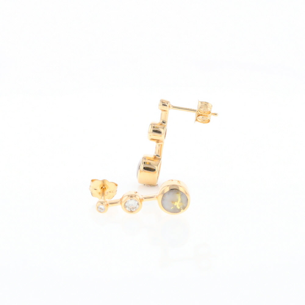 Gold Quartz Round Inlay with Diamond Accents Stud Earrings G2