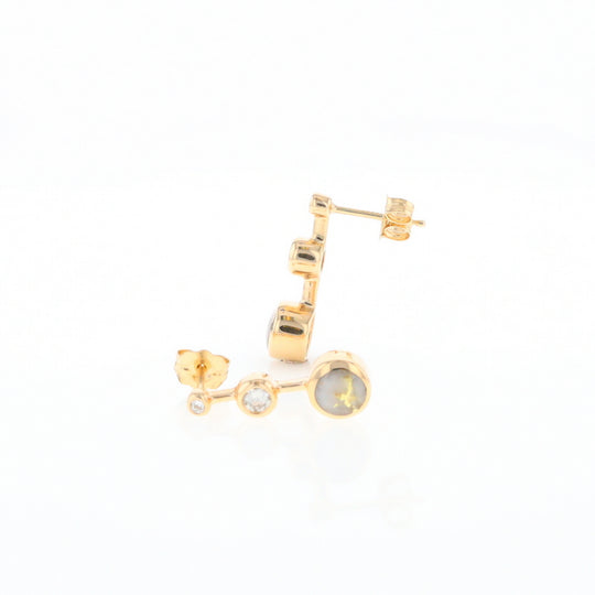 Gold Quartz Round Inlay with Diamond Accents Stud Earrings G2