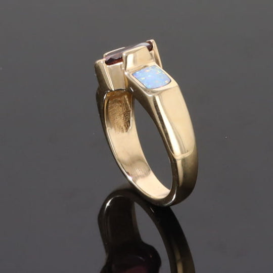 Opal Rings 2 Section Inlaid Design with Oval Pink Tourmaline