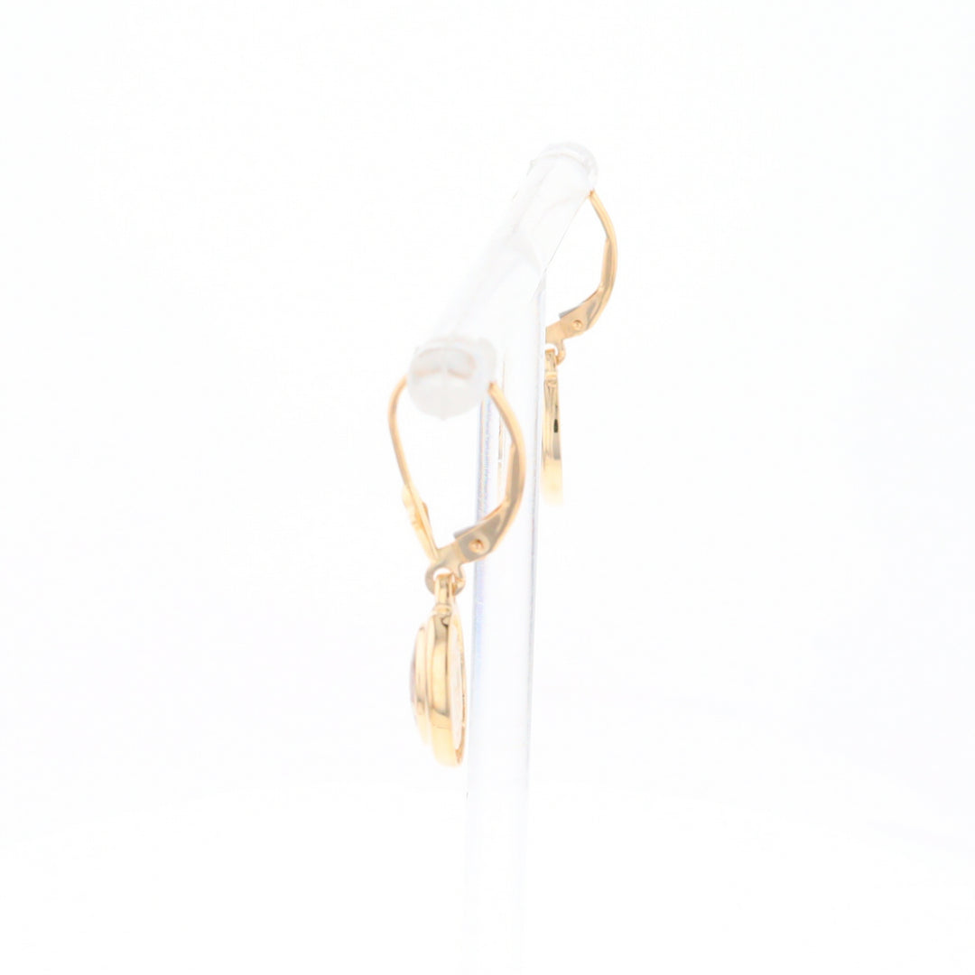 Gold Quartz Earrings Oval Inlaid Design Lever Backs - G2