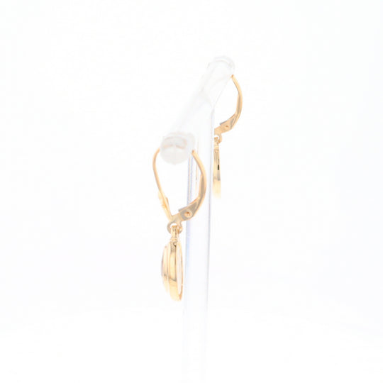 Gold Quartz Earrings Oval Inlaid Design Lever Backs - G2