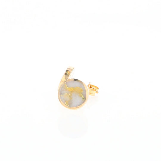 Gold Quartz Earrings 9mm Round Inlaid Studs - G2