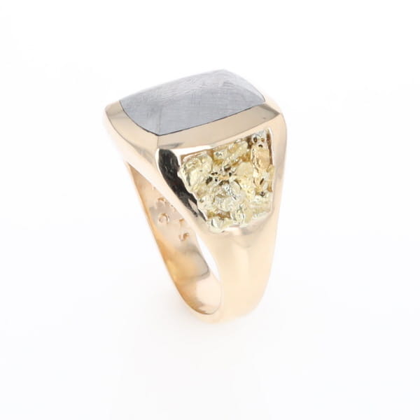 Meteorite Ring Double Side Natural Nuggets Rectangle Inlaid Center