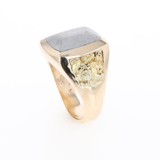 Meteorite Ring Double Side Natural Nuggets Rectangle Inlaid Center