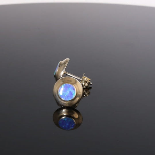 Opal Earrings Round Inlaid Design Studs