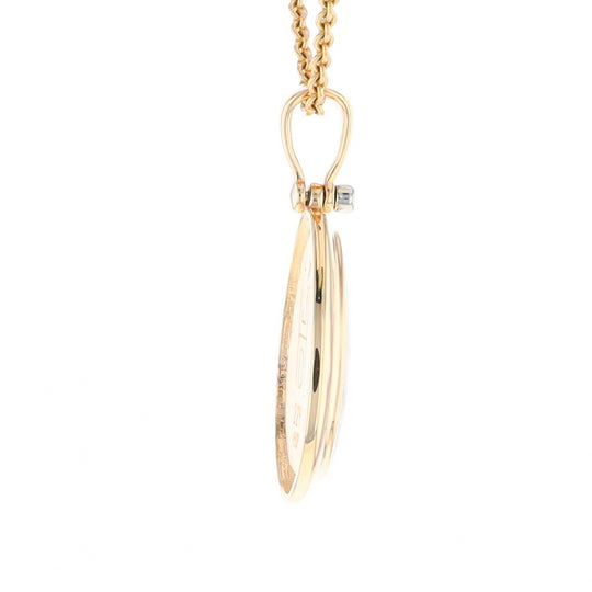 Gold Quartz Necklace Pear Shape Inlaid Pendant with .02ct Diamond