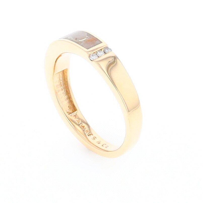 Gold Quartz Ring Double Inlaid Design with .03ctw Round Diamonds