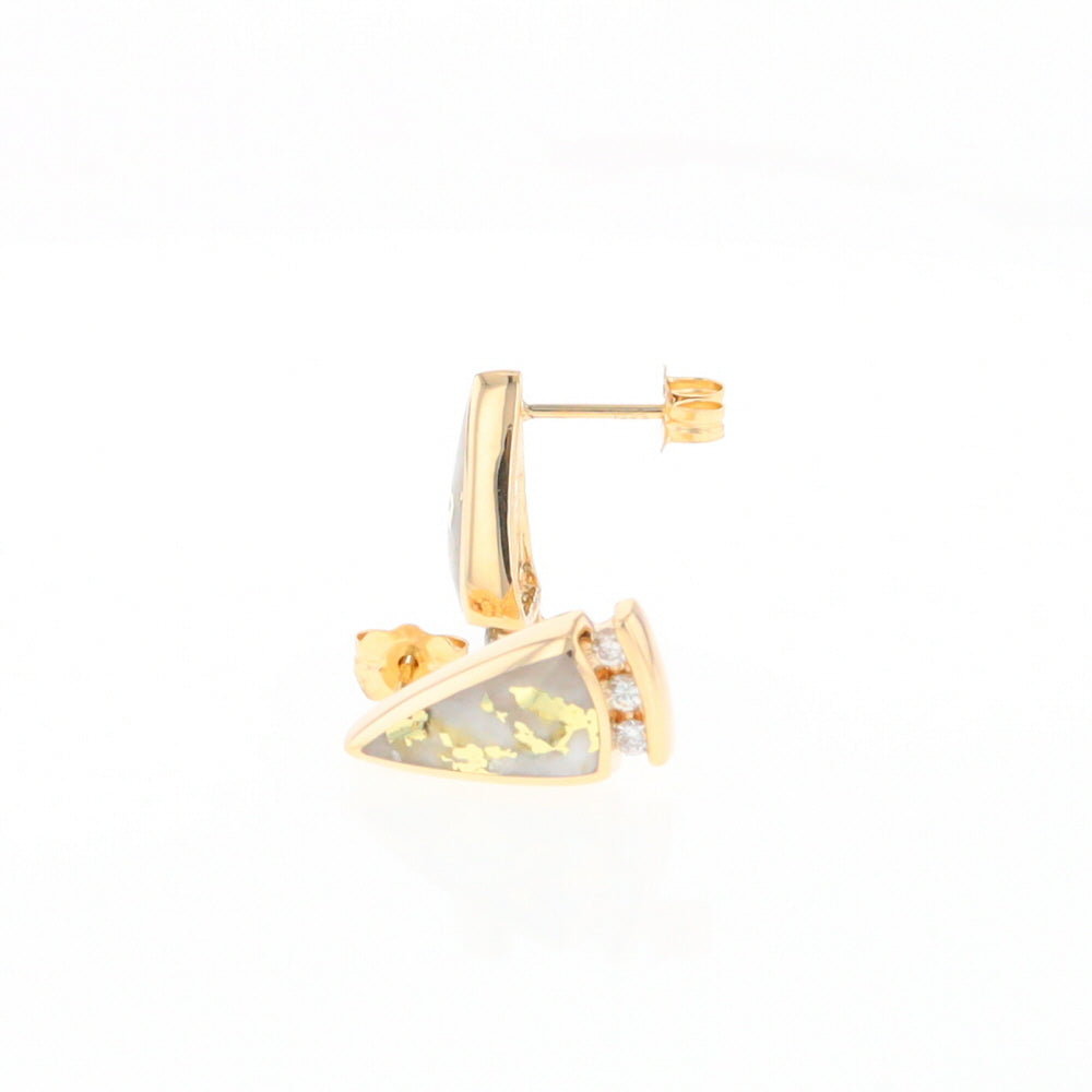 G1 Gold Quartz Earrings Triangle Shape Inlaid Design with .12ctw Diamonds