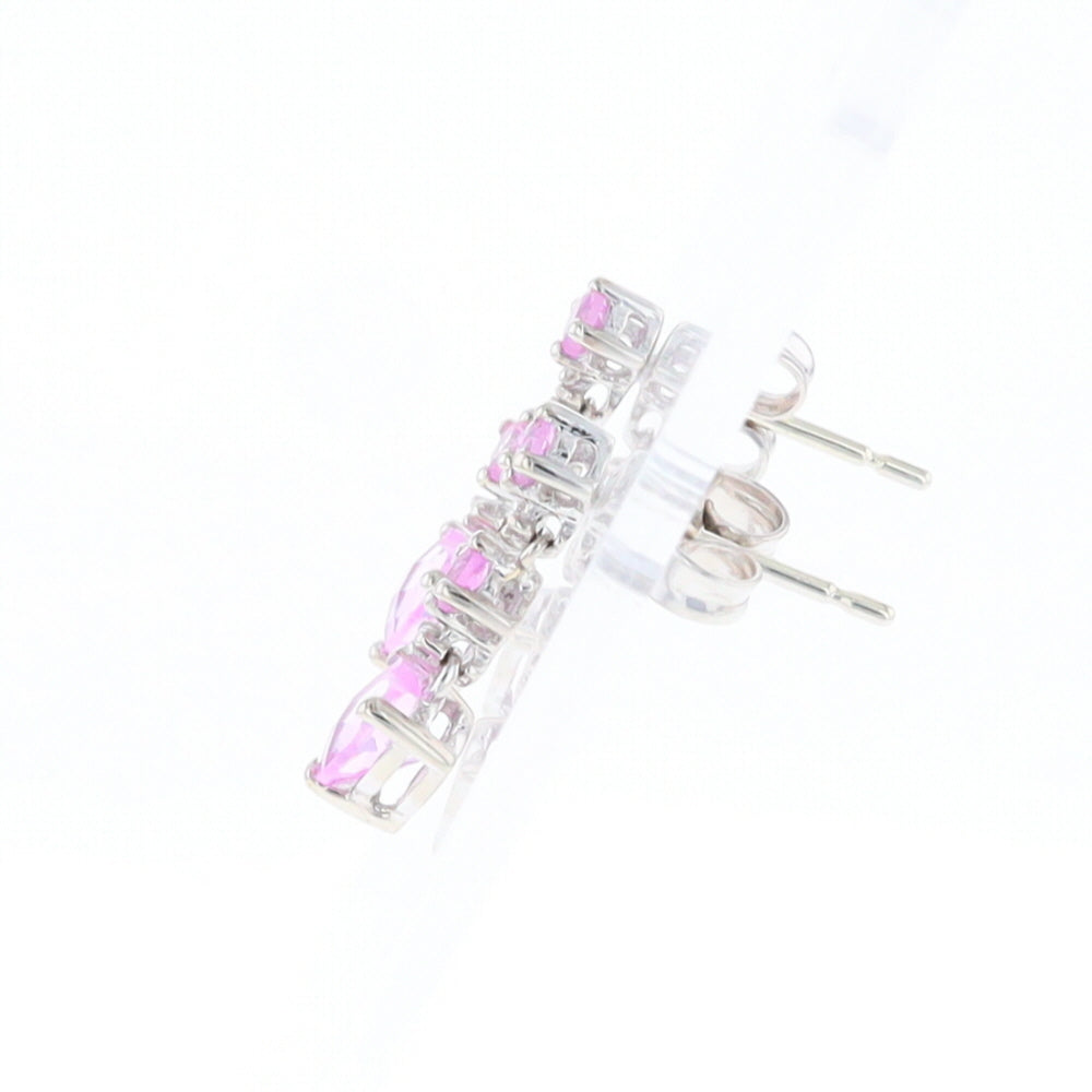 Synthetic Pink Sapphire Dangle Heart Earrings