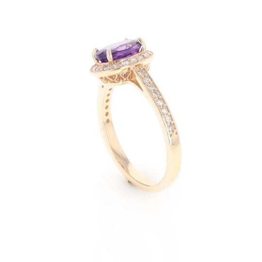 Oval Amethyst with Diamond Halo Ring