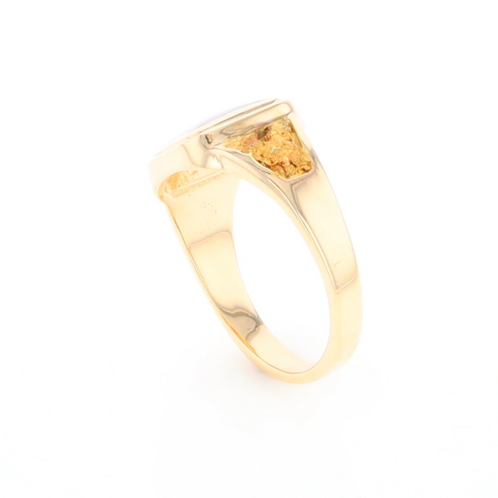 Gold Quartz Ring Square Inlaid Center Design with Natural Nugget Sides