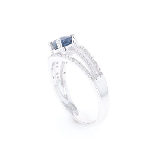 Blue Sapphire Triple Shank Ring With Accent Diamonds