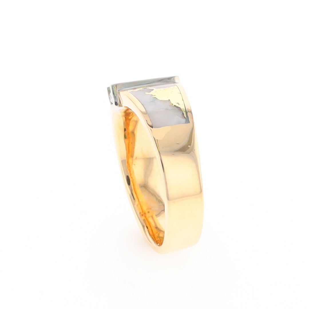 Gold Quartz Ring Double Sided Inlaid with .19ctw Round Diamonds