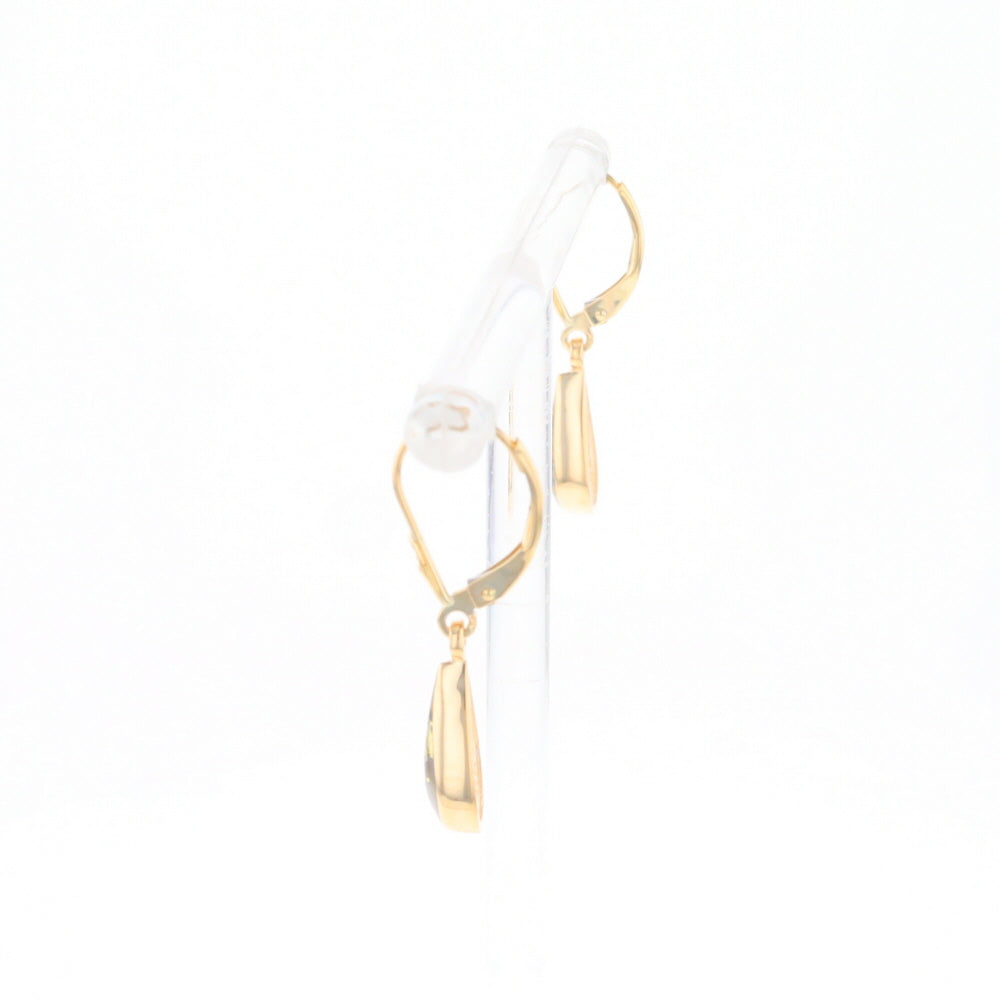 Gold Quartz Earrings Tear Drop Inlaid Lever Backs