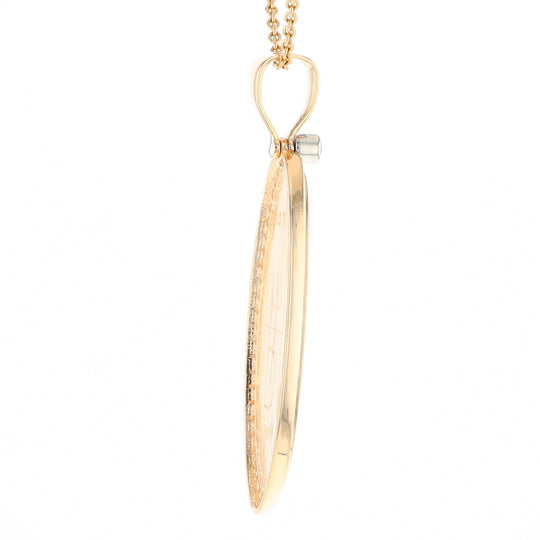 Gold Quartz Necklace 0.96ctw Halo Diamond Oval Inlaid Pendant