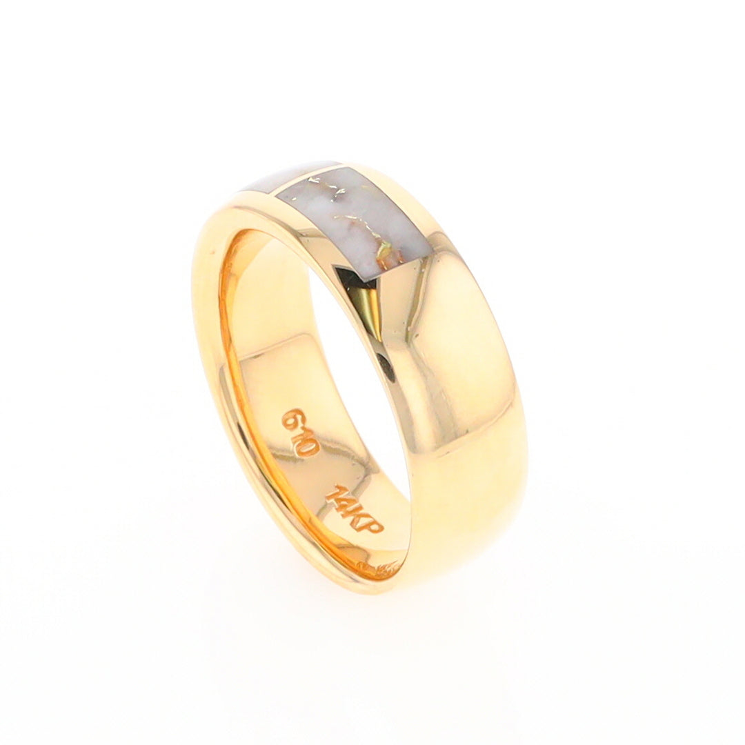 Gold Quartz Ring 3 Section Rectangle Inlaid Design Band