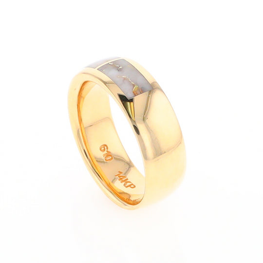 Gold Quartz Ring 3 Section Rectangle Inlaid Design Band