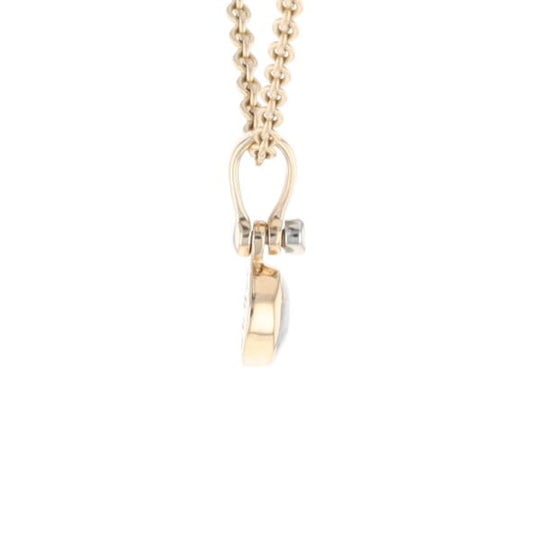 Gold Quartz Necklace Round Inlaid Pendant with .02ct Round Diamond