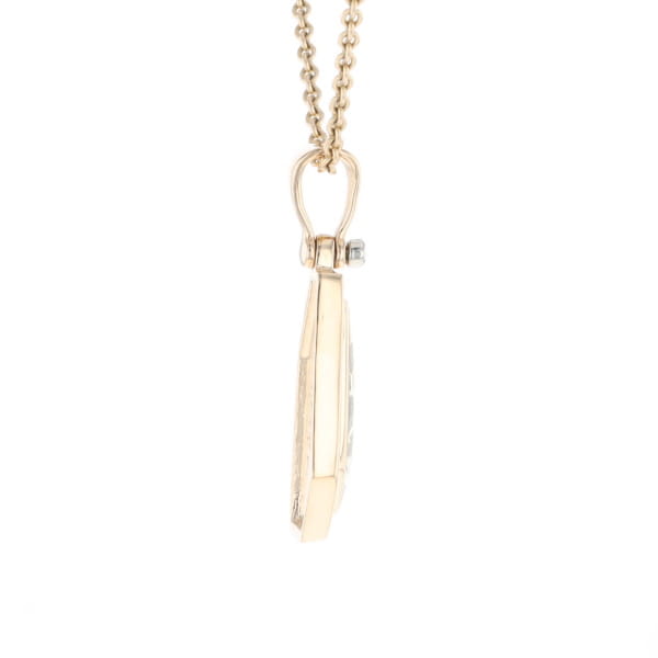 Gold Quartz Necklace .02ct Diamond Geometric Inlaid Design Pendant