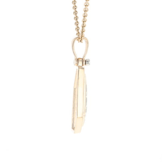 Gold Quartz Necklace .02ct Diamond Geometric Inlaid Design Pendant