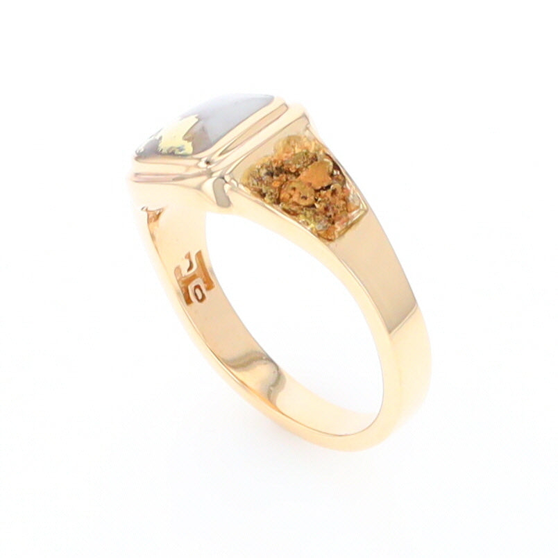 Gold Quartz Ring Square Inlaid Design Double Natural Nugget Sides