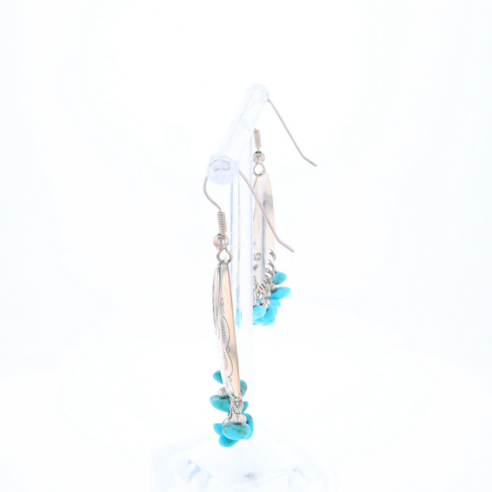 Stamped Silver Hook Earrings with Turquoise Dangles