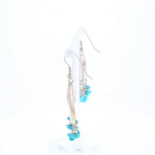 Stamped Silver Hook Earrings with Turquoise Dangles