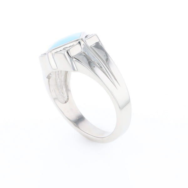Natural Sleeping Beauty Turquoise ring diamond shape inlaid design with .16ctw round diamonds