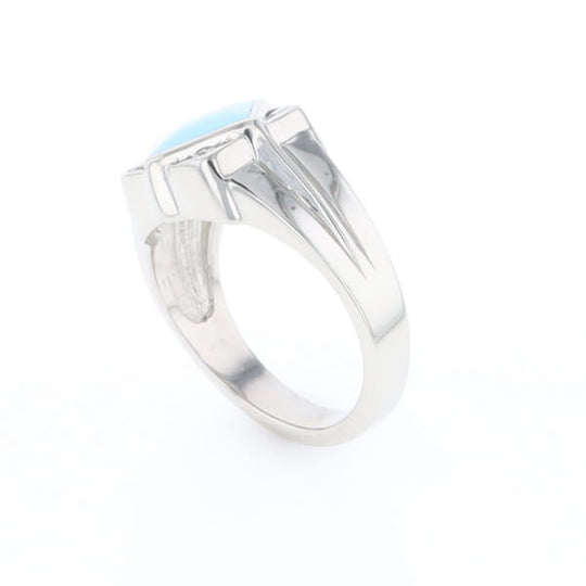 Natural Sleeping Beauty Turquoise ring diamond shape inlaid design with .16ctw round diamonds