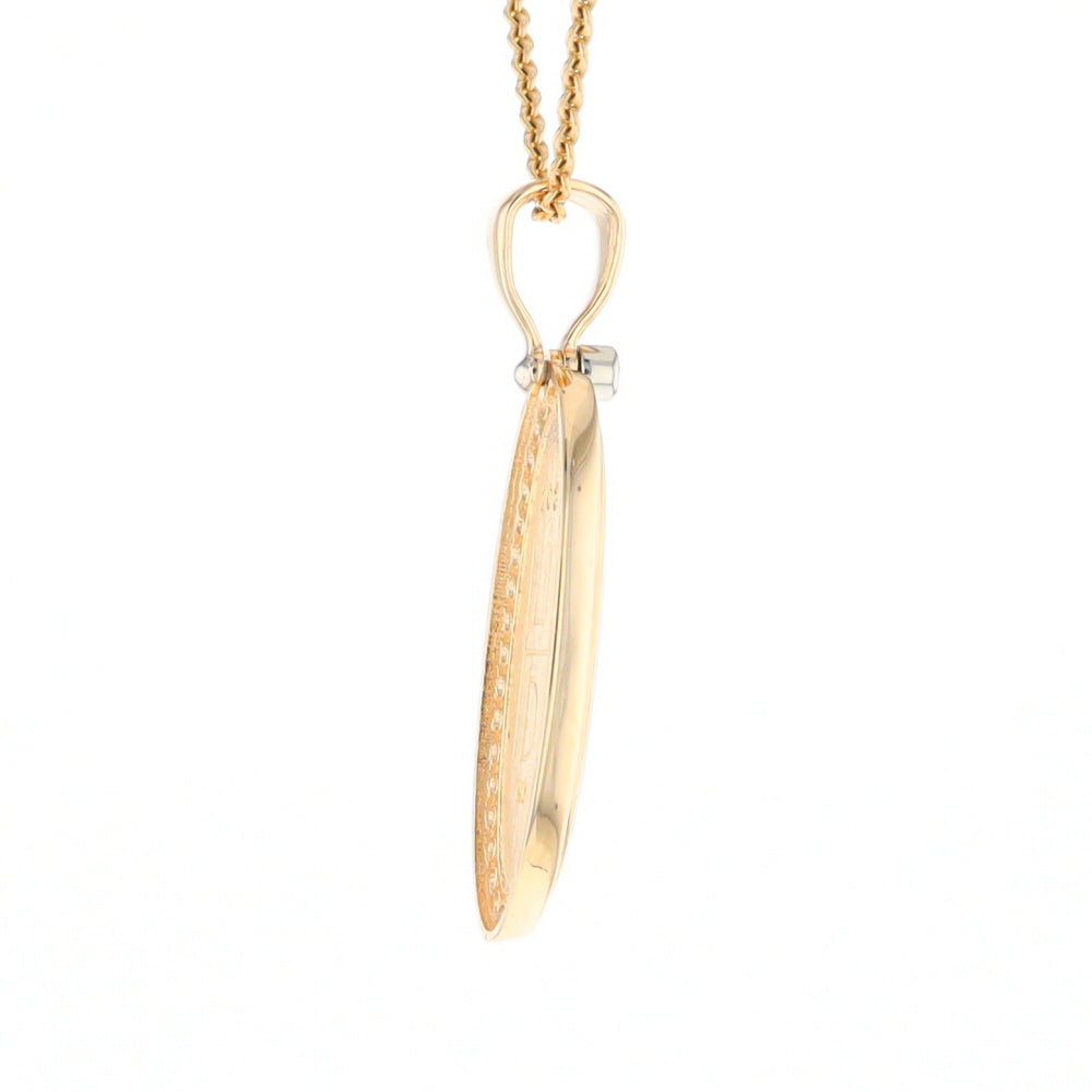 Gold Quartz Necklace .54ctw Halo Diamond Oval Inlaid Pendant