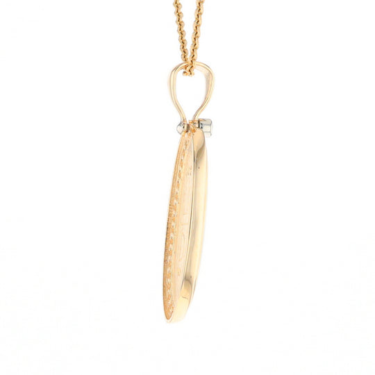 Gold Quartz Necklace .54ctw Halo Diamond Oval Inlaid Pendant