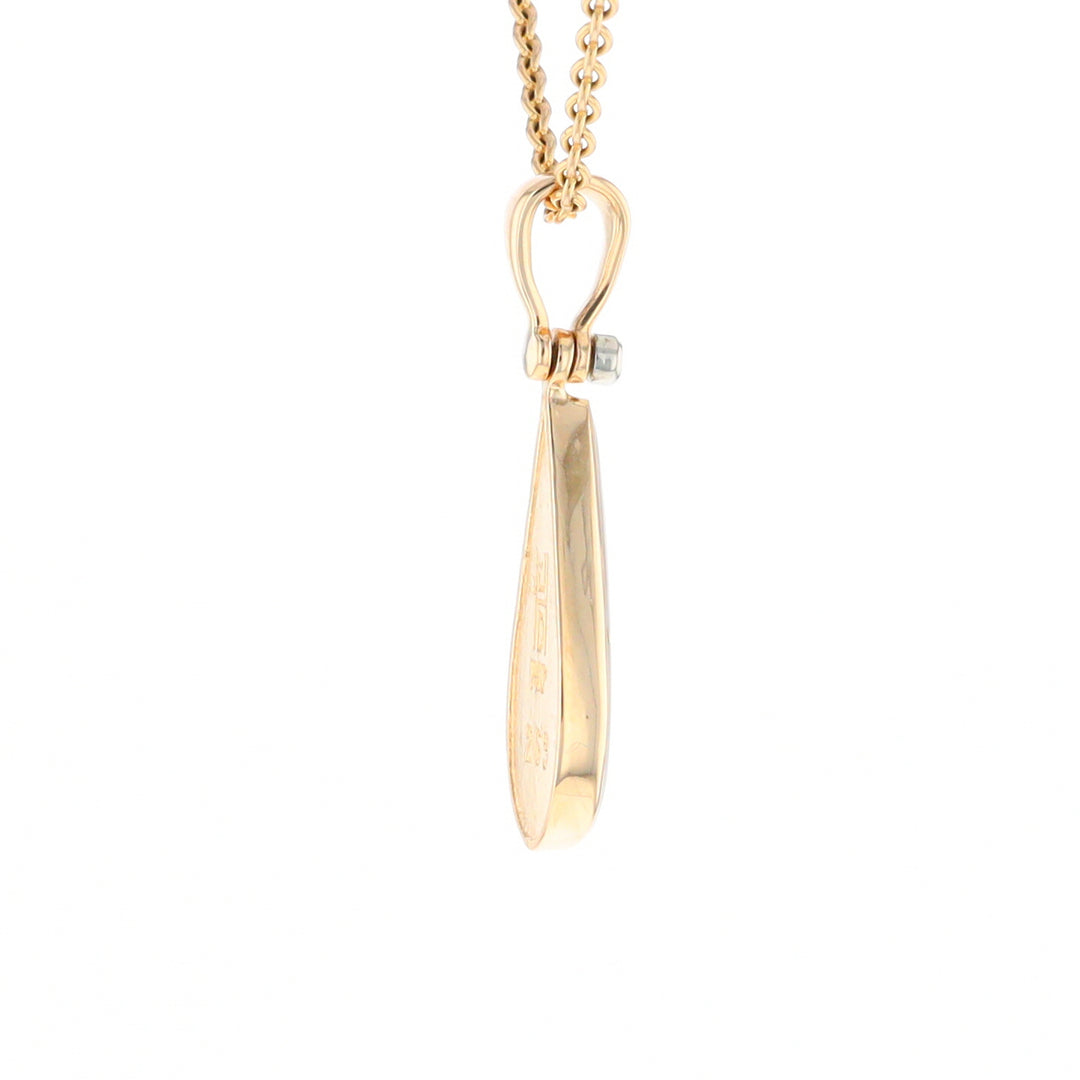 Gold Quartz Necklace Tear Drop Inlaid Pendant with .02ct Diamond