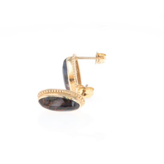 Natural pietersite oval inlaid milgrain earrings