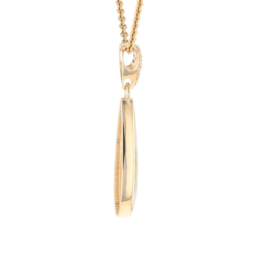 Gold Quartz Necklace, Tear Drop Inlaid Design with 0.11ctw Diamond Pave Pendant G2