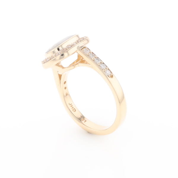 Rectangular Gold Quartz Inlaid Ring with 0.65ctw Diamond Halo