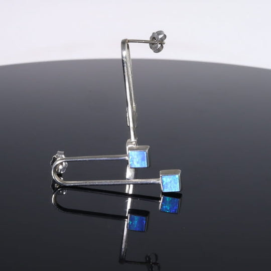Opal Earrings Curved Bar Double Square Inlaid Ends Design Studs