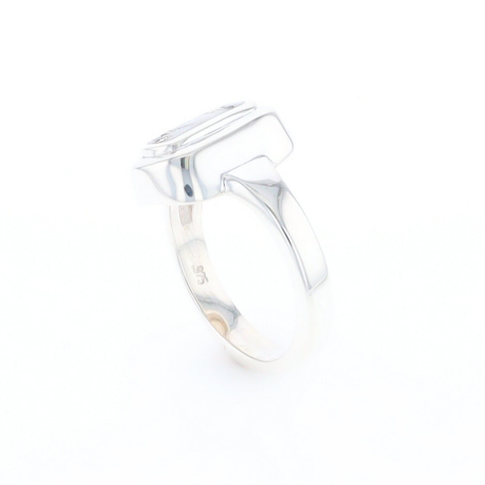 Sterling Silver Gold Quartz Inlaid Rectangular Ring - G3