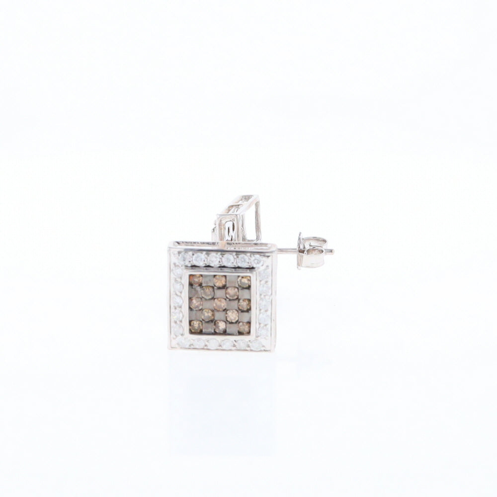 Square White & Chocolate Diamond Earrings