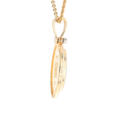 Gold Quartz Necklace Oval Inlaid Pendant with a .02ct Diamond